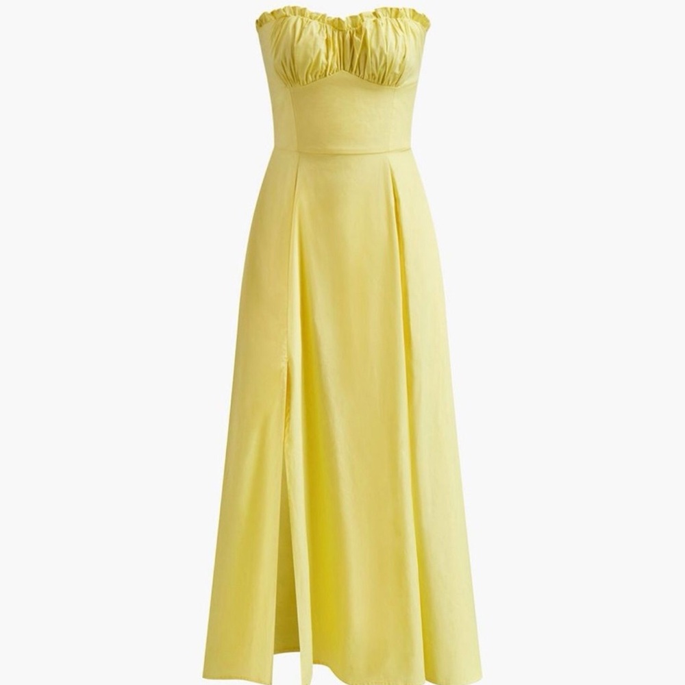 Commense Yellow Ruched Strapless Maxi